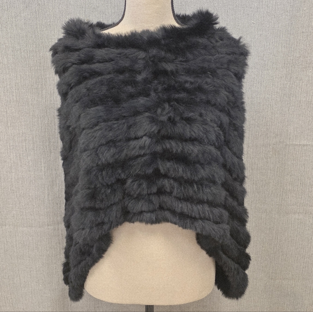 Beautiful Accessory Street Real Rabbit Fur Poncho Cape